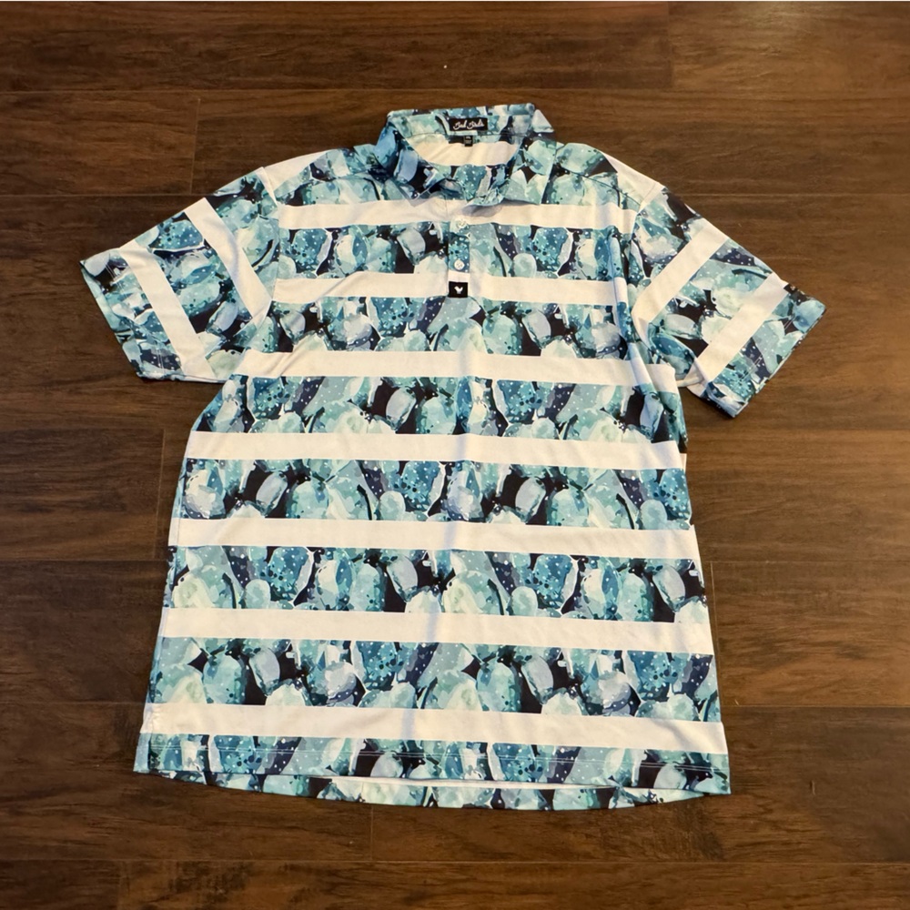 Bad Birdie Polo Men XXL Blue White Geometric Golf Short Pickleball